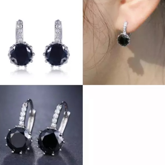 Sterling silver black zirconia stud earrings - Picture 2 of 4